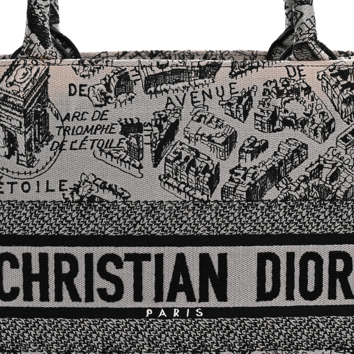 Christian Dior Canvas Embroidered Medium Plan De Paris Book Tote Grey Black