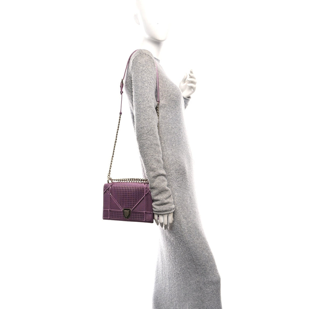 Christian Dior Metallic Patent Micro-Cannage Medium Diorama Flap Bag Pink