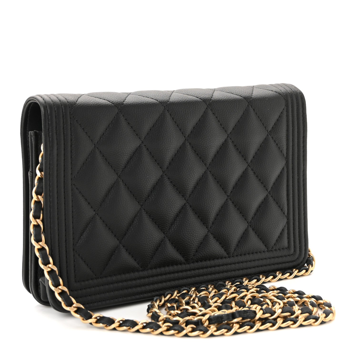 Chanel Caviar Quilted Boy Wallet On Chain WOC Black
