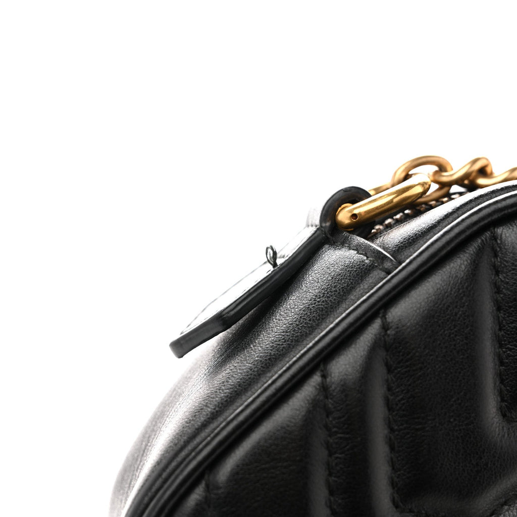 Gucci Calfskin Matelasse Mini GG Marmont Chain Shoulder Bag Black