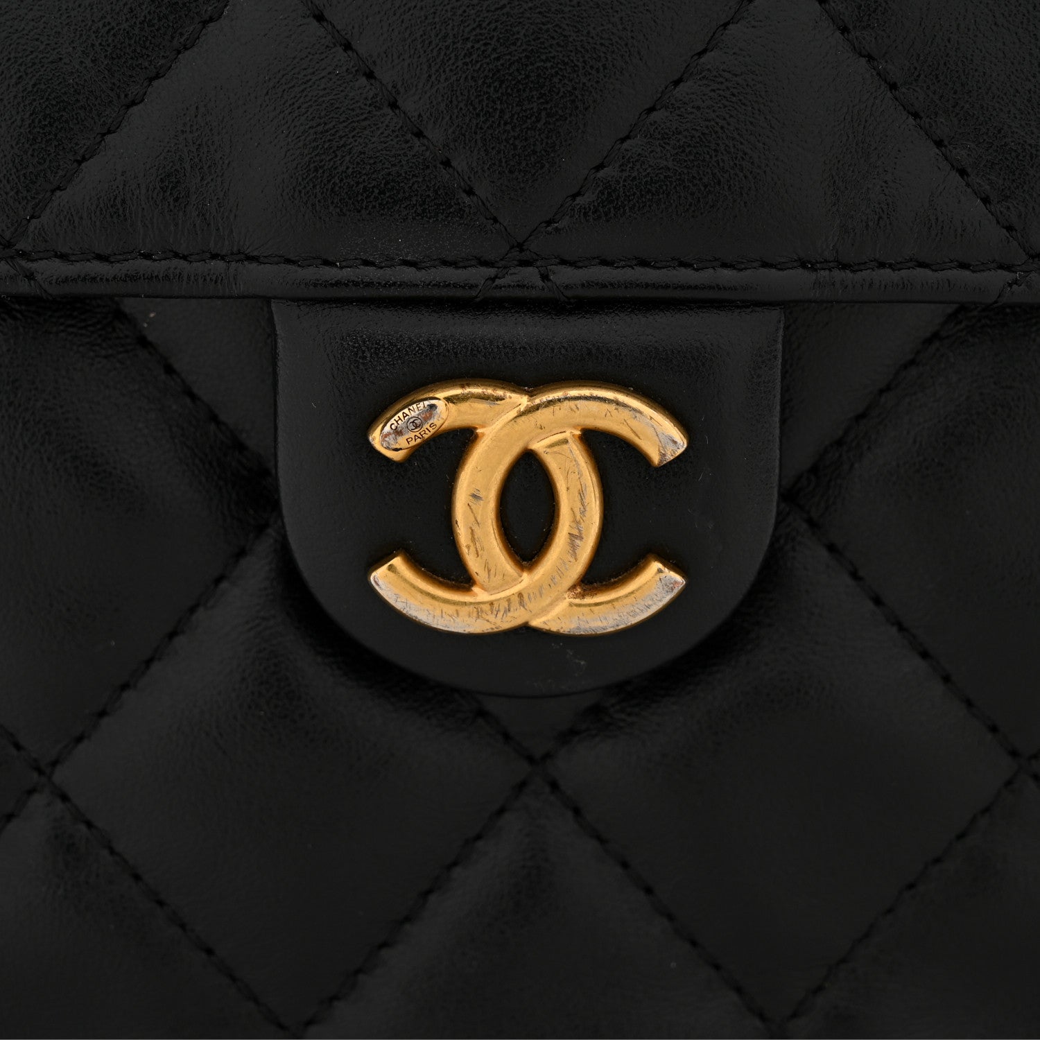 Chanel Shiny Crumpled Calfskin Quilted Medium Chanel 25 Handbag Black
