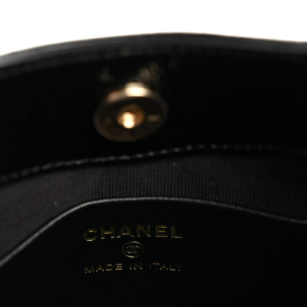 Chanel Shiny Crumpled Calfskin Quilted Nano 31 Shopping Bag White Black