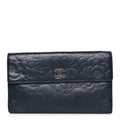 Lambskin Camellia Embossed Long Double Wallet Black