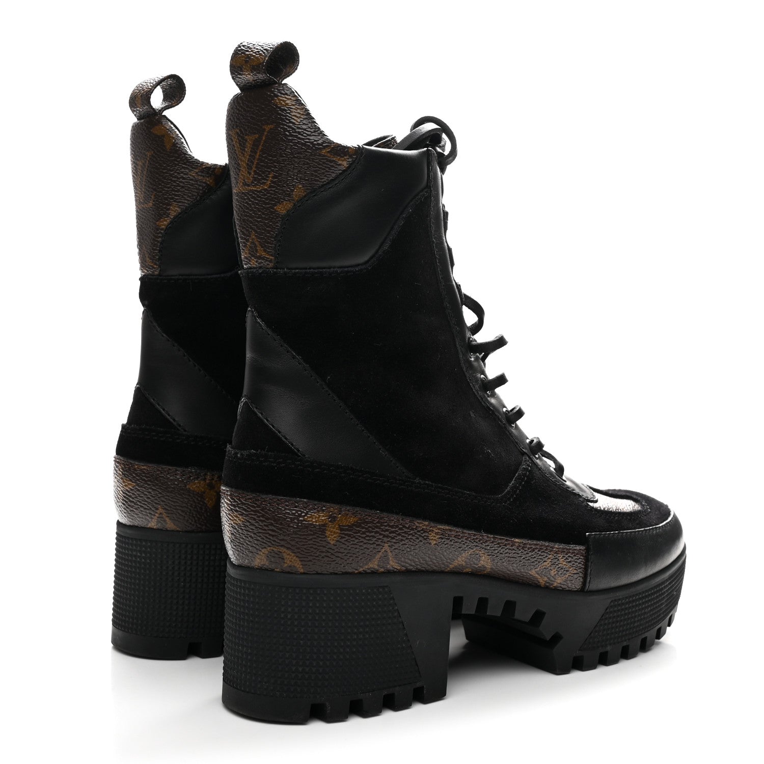 Louis Vuitton Suede Calfskin Monogram Laureate Platform Desert Boots 36 Black
