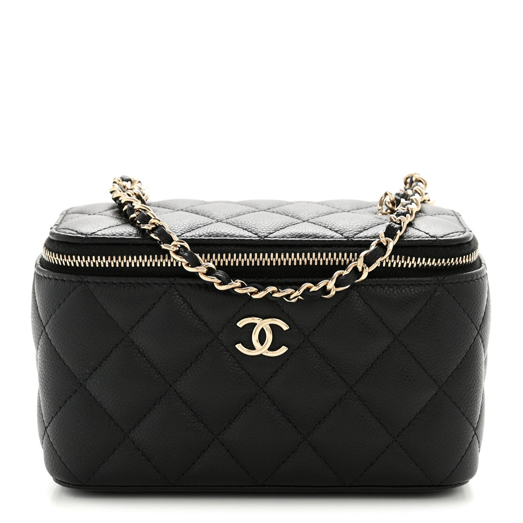 Chanel Caviar Quilted Small Tiny CC Vanity Case With Chain Black