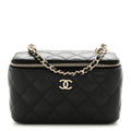 Chanel Caviar Quilted Small Tiny CC Vanity Case With Chain Black