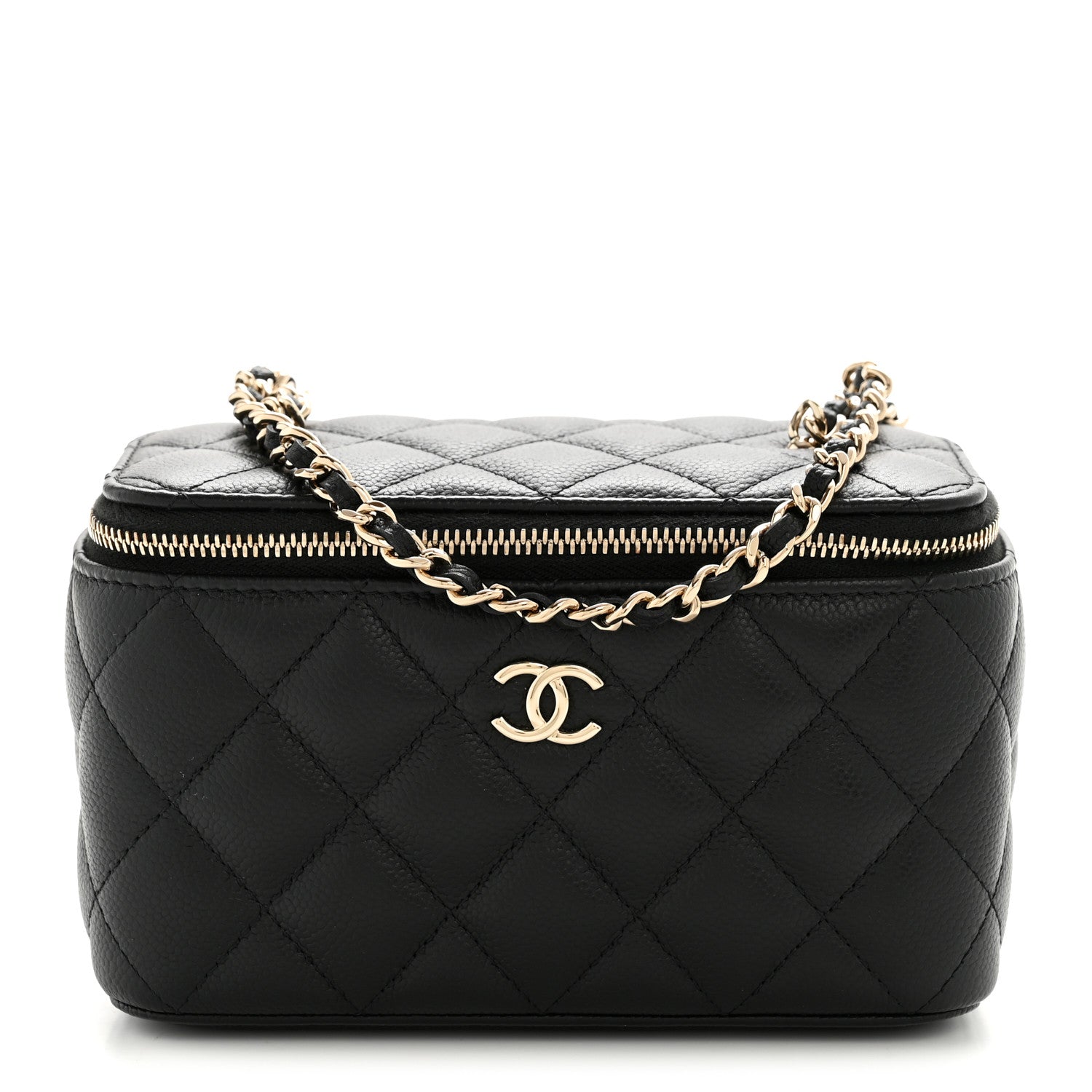 Chanel Caviar Quilted Small Tiny CC Vanity Case With Chain Black
