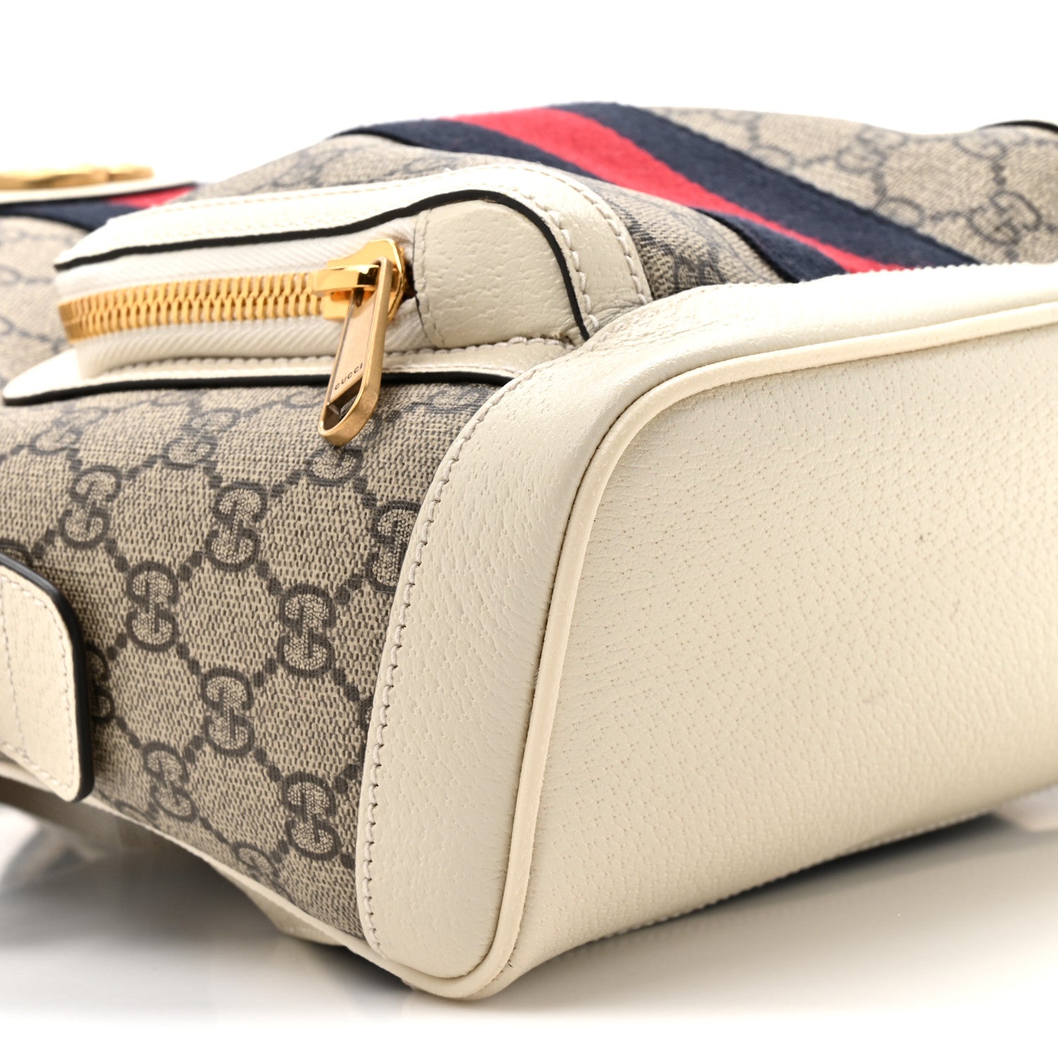 Gucci GG Supreme Monogram Textured Calfskin Web Small Ophidia Day Backpack Beige Ebony Mystic White