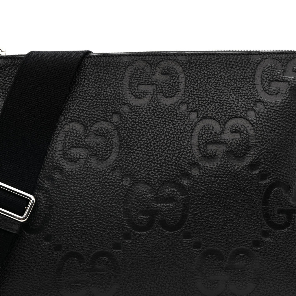 Gucci Piuma Calfskin Jumbo GG Embossed Medium Wristlet Messenger Bag Black