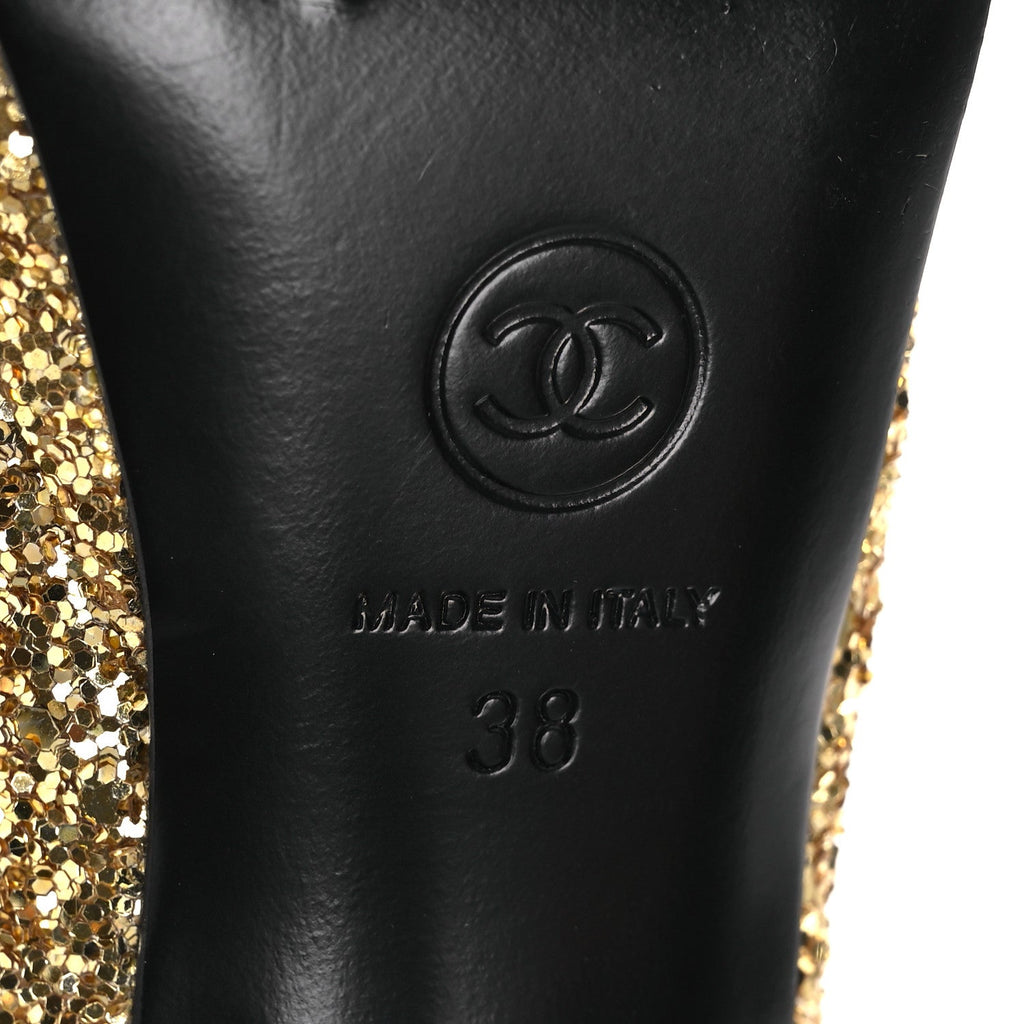 Glitter Grosgrain Cap Toe CC Slingback Pumps 38 Gold Black