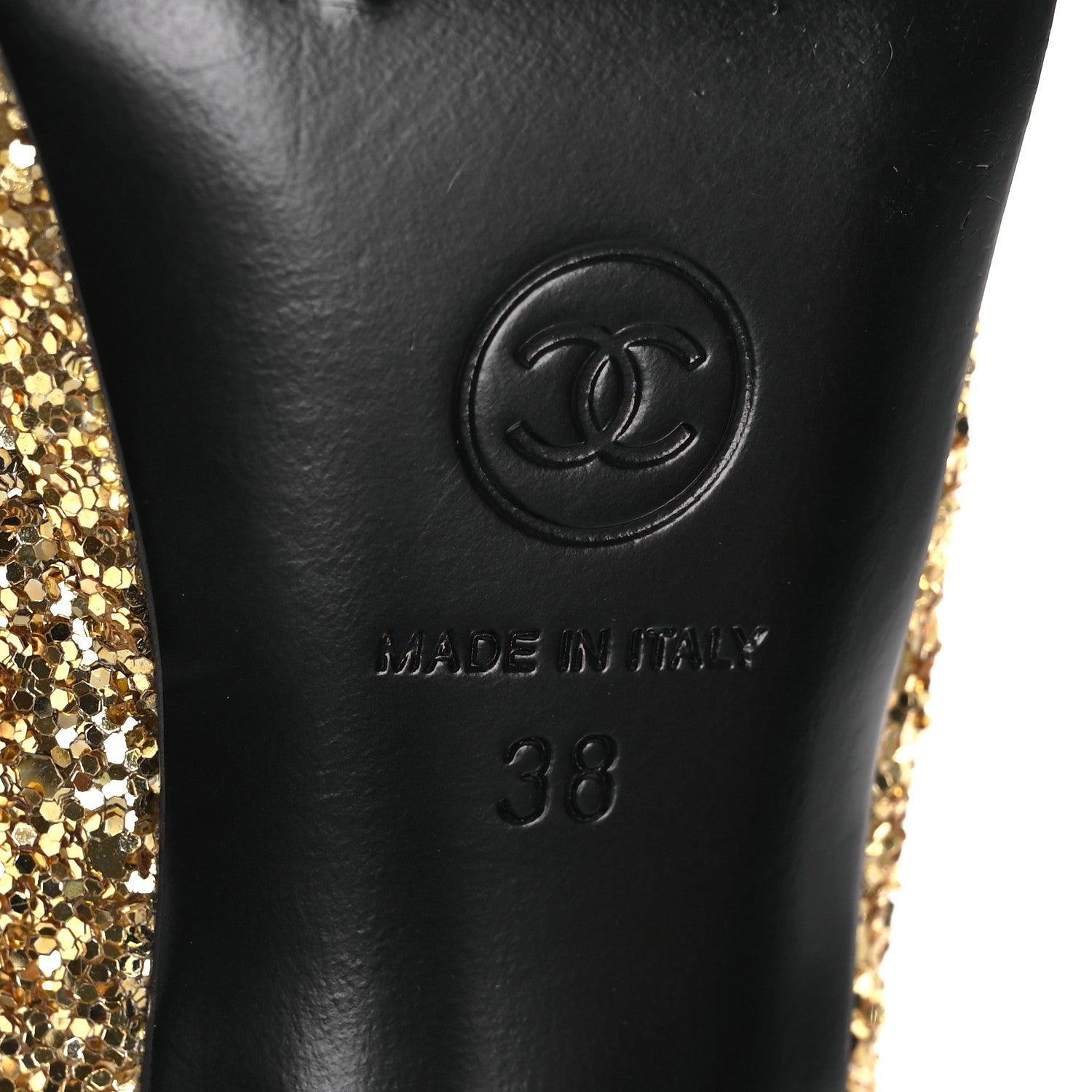 Glitter Grosgrain Cap Toe CC Slingback Pumps 38 Gold Black