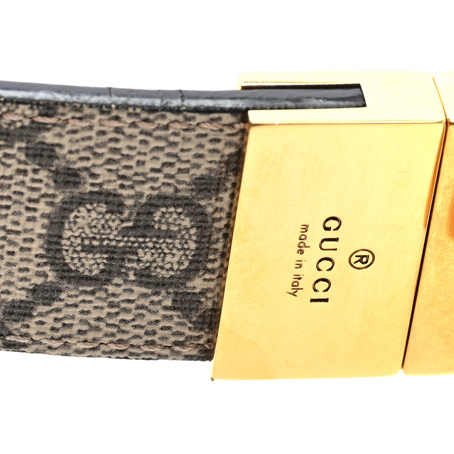 Gucci GG Supreme Monogram Plutone Calfskin Double G Reversible 30mm Belt 85 34 Beige Ebony Black