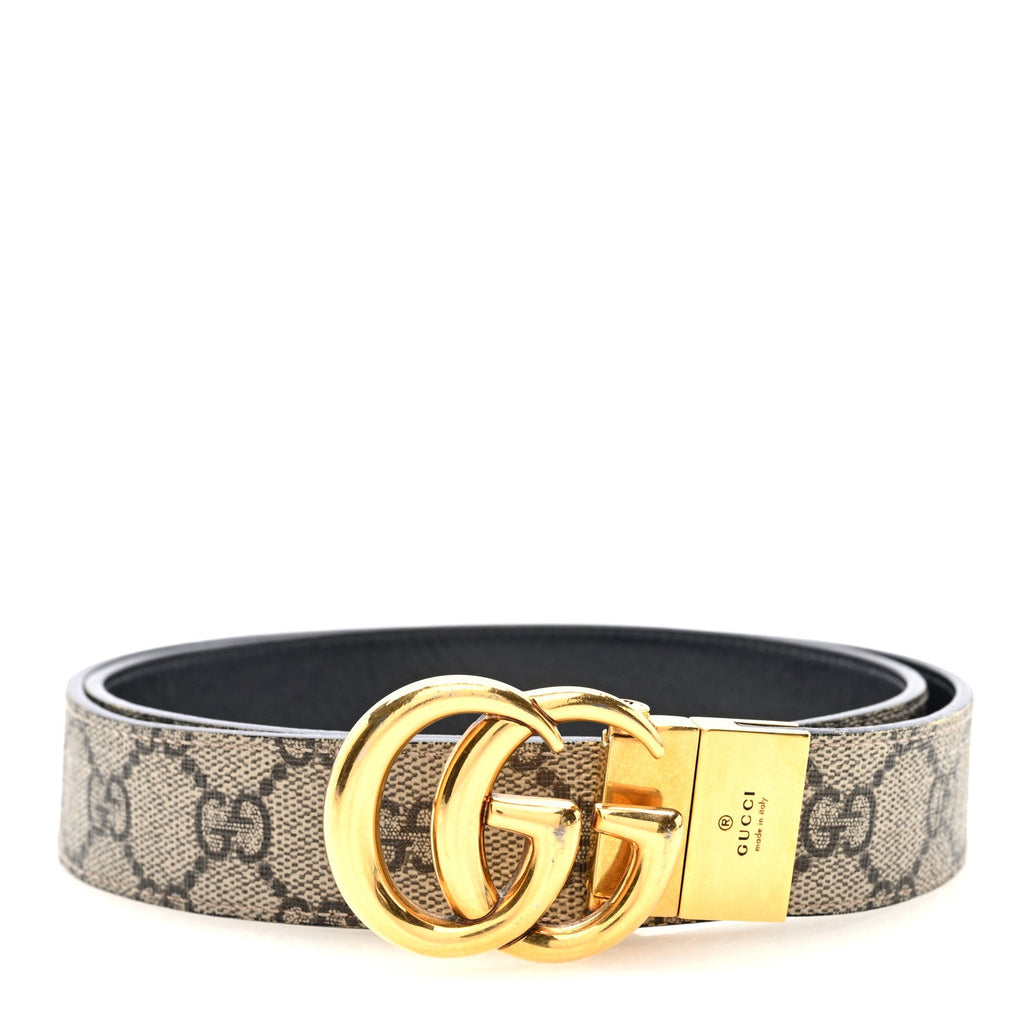 Gucci GG Supreme Monogram Plutone Calfskin Double G Reversible 30mm Belt 85 34 Beige Ebony Black
