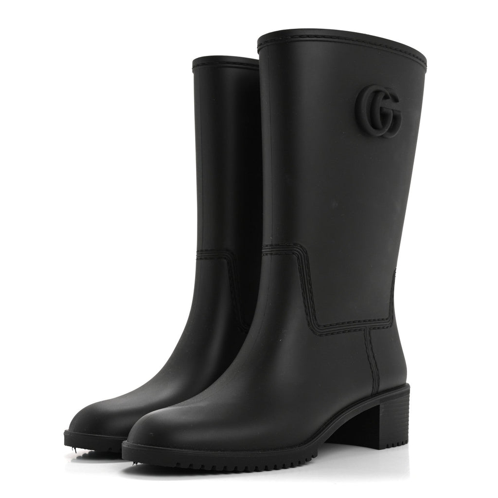 Gucci Rubber Double G Womens Rain Boots 37 Black