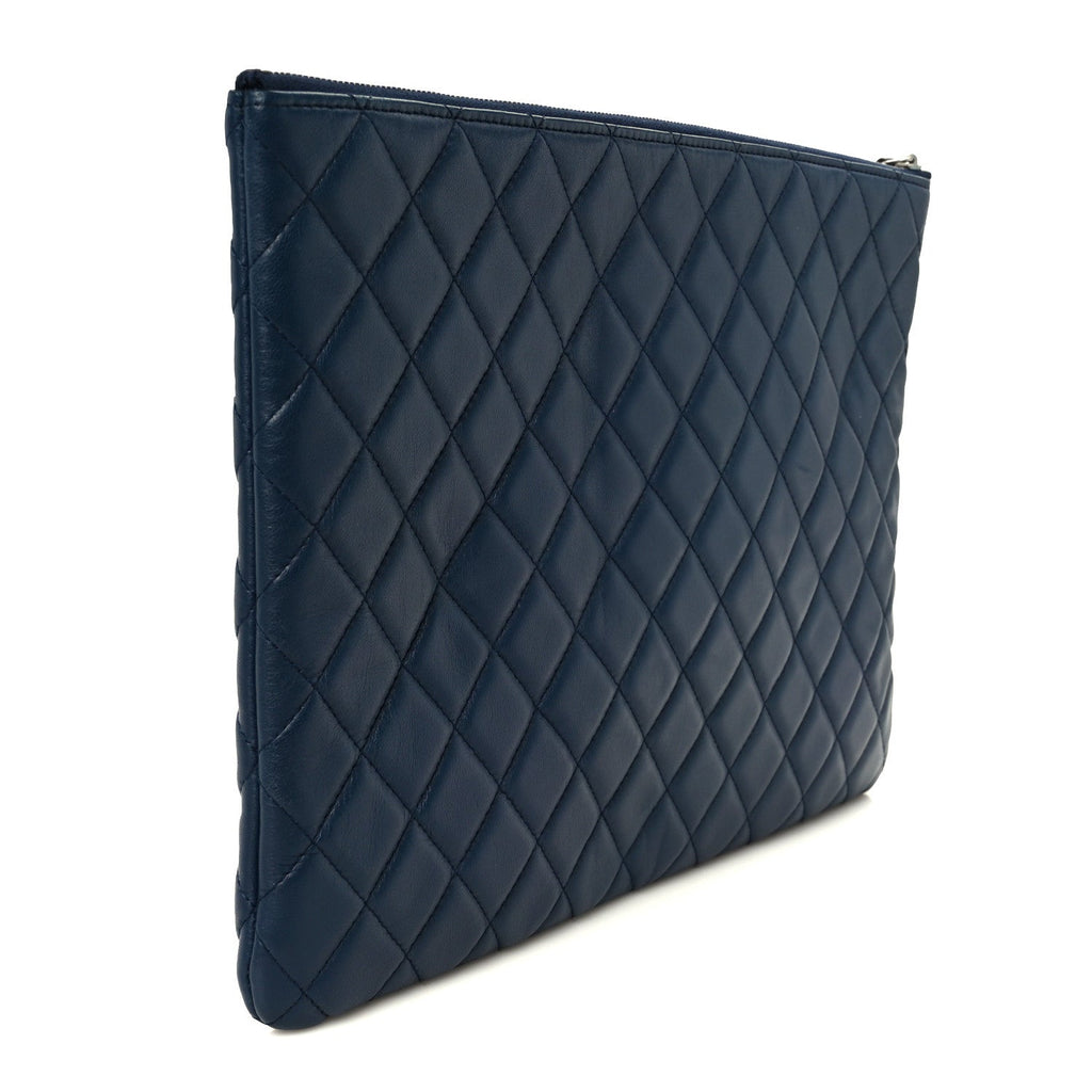 Lambskin Quilted Large Cosmetic Case Navy