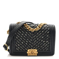 Chanel Calfskin Chevron Embroidered Boy By The Sea Flap Waist Belt Bag Black