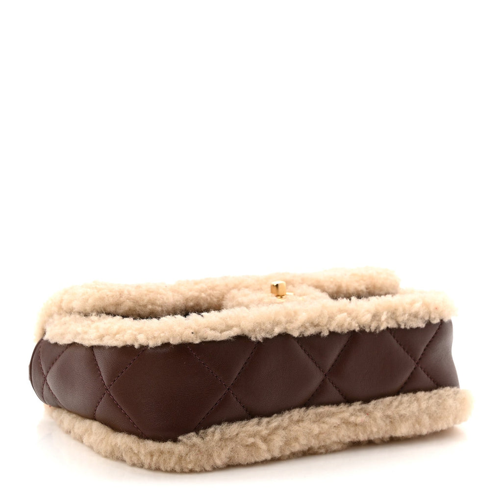Chanel Shearling Lambskin Quilted Mini Furry Coco Flap Beige Dark Brown