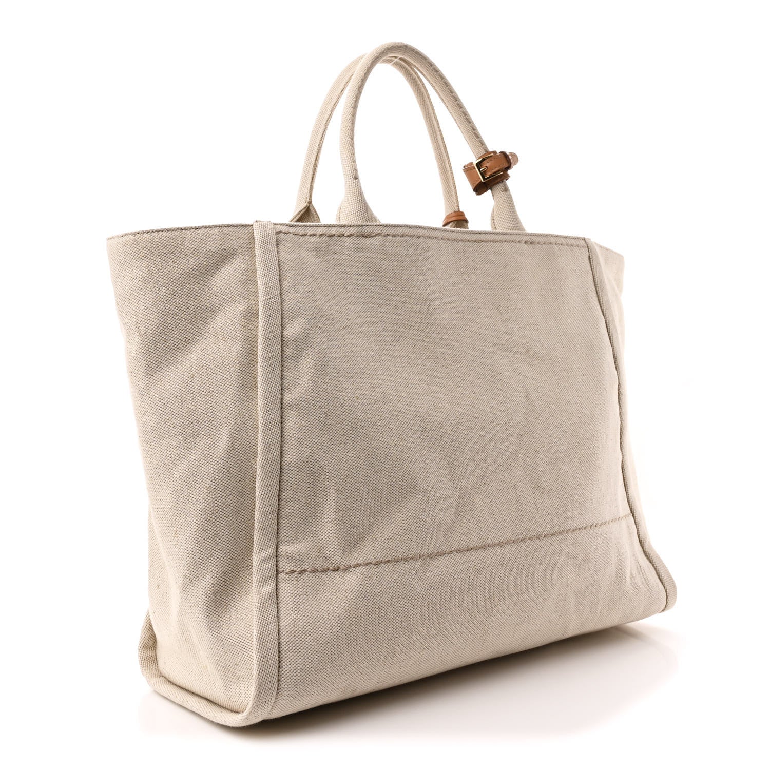 Prada Linen Vitello Large Logo Tote Natural