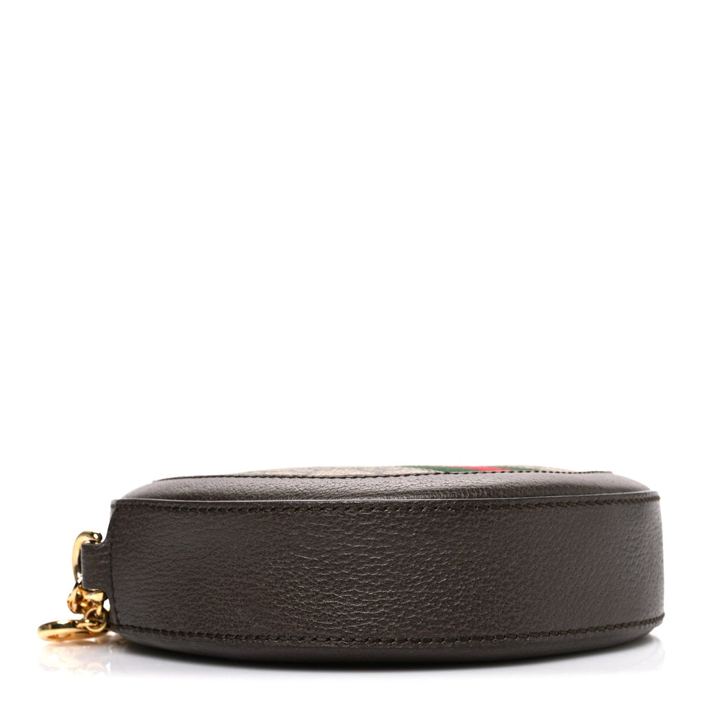 Gucci GG Supreme Monogram Web Mini Ophidia Round Shoulder Bag Brown