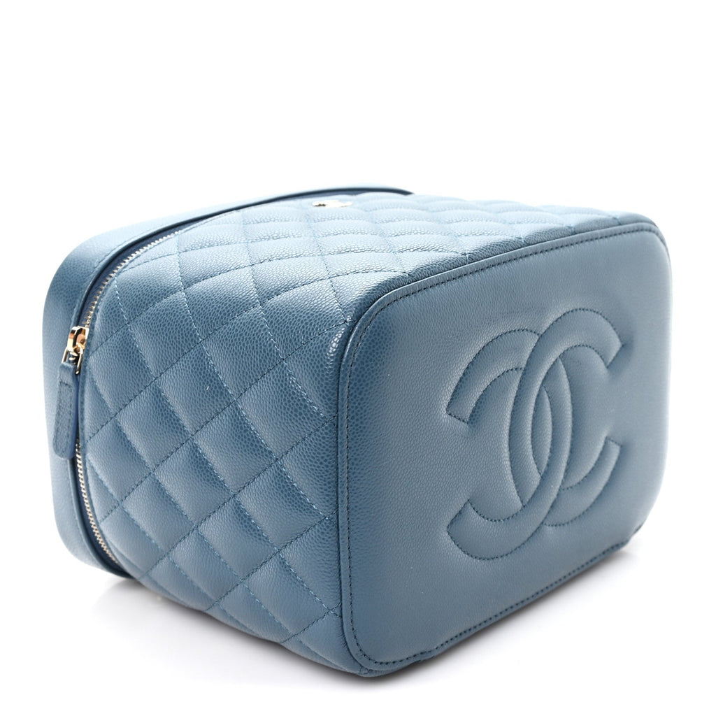 Caviar Quilted Large Vanity Pouch Blue
