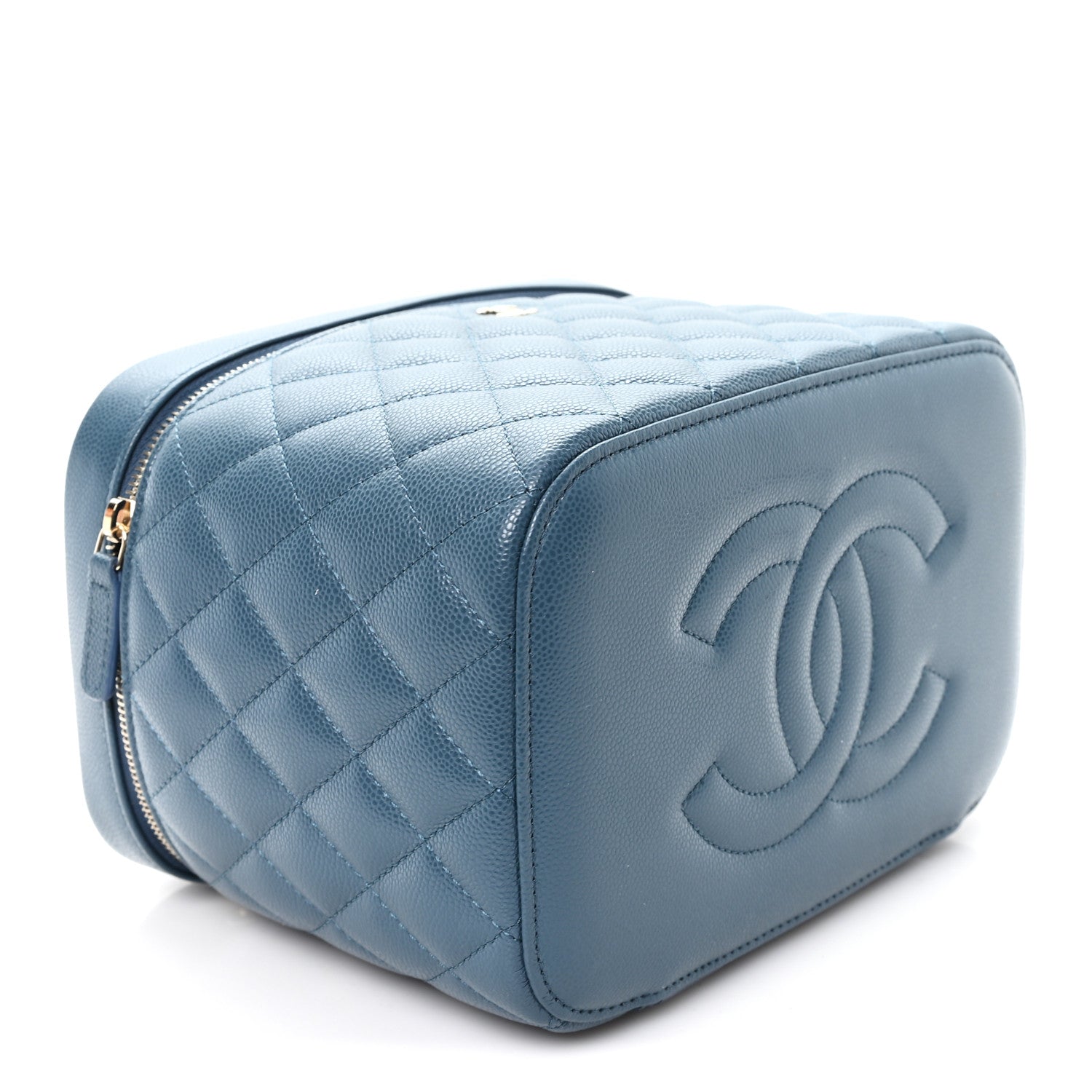 Caviar Quilted Large Vanity Pouch Blue