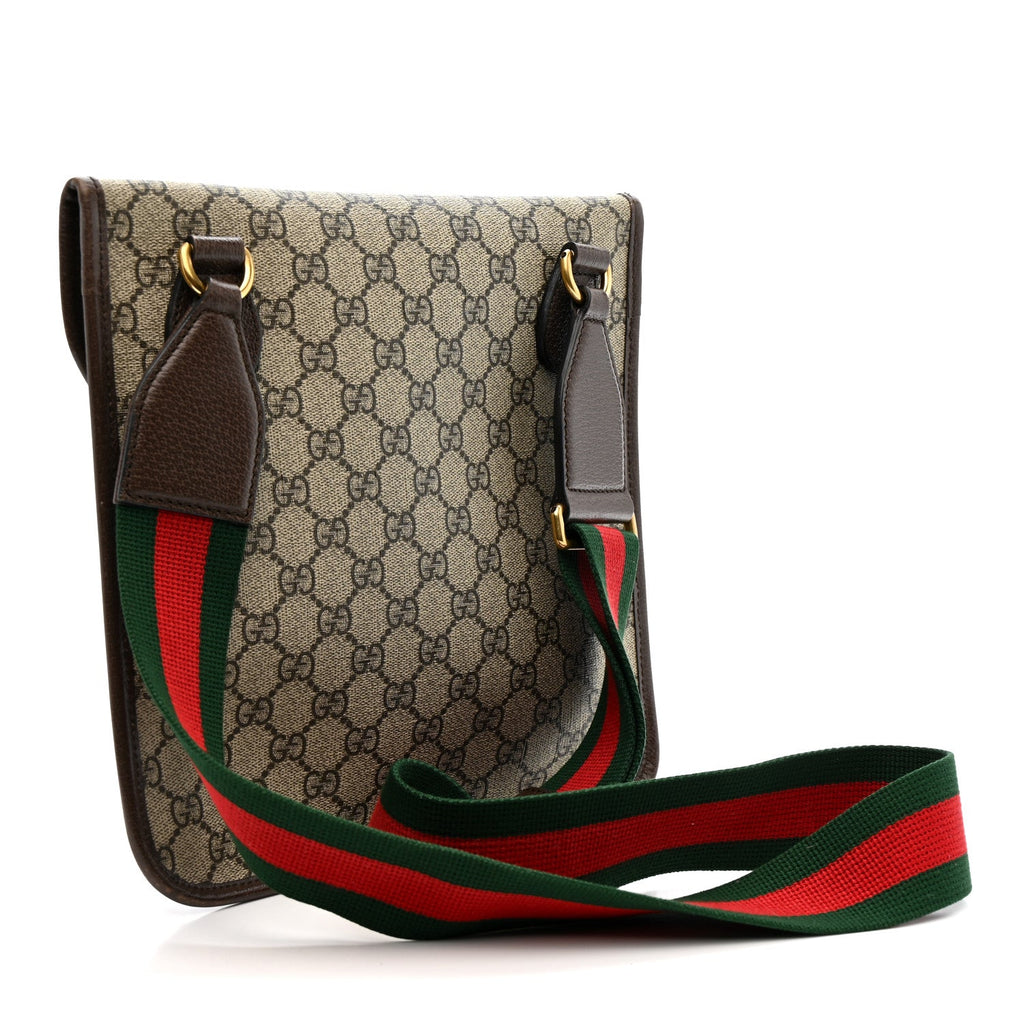 Gucci GG Supreme Monogram Web Medium Neo Vintage Flap Messenger Bag Beige New Acero