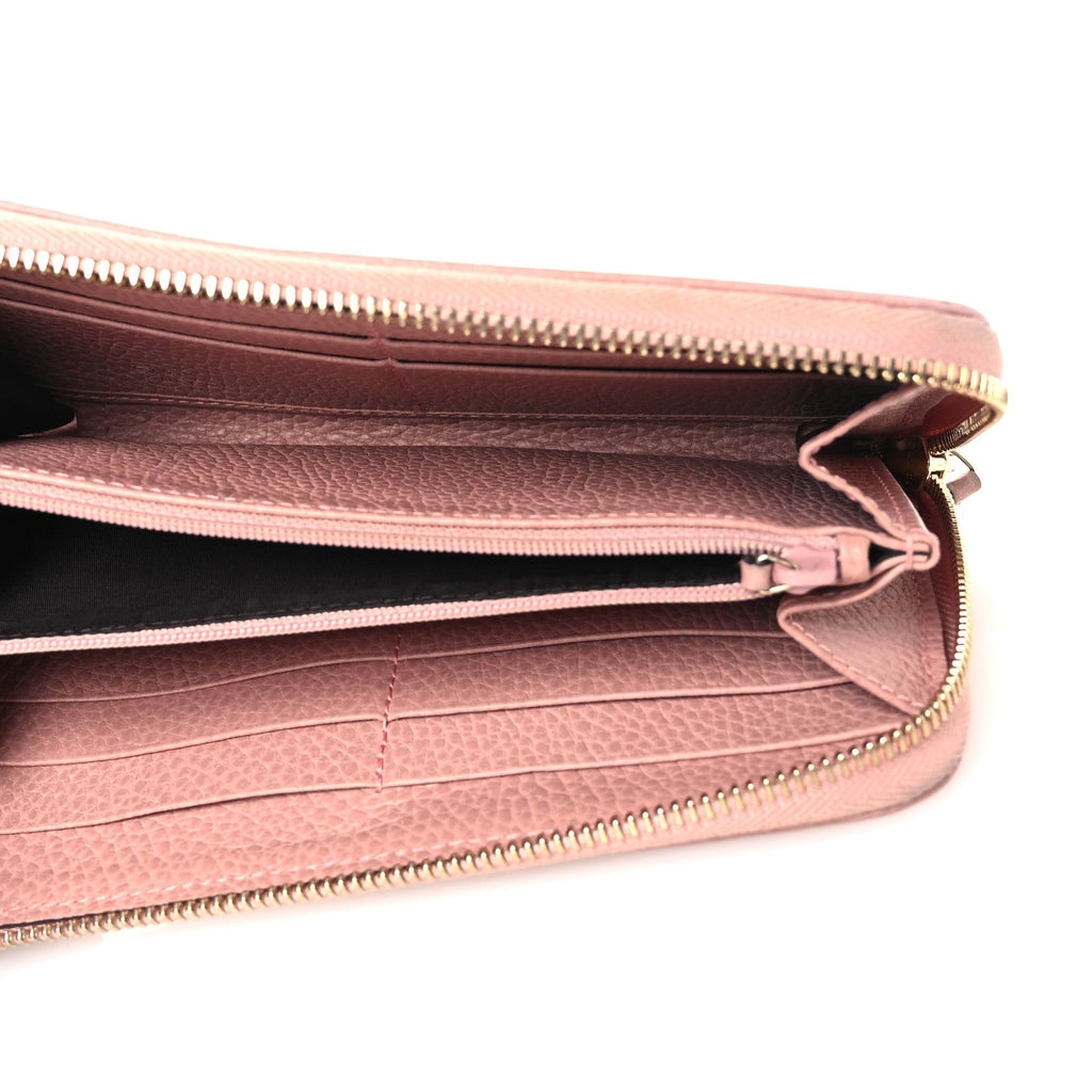Gucci Monogram Dollar Calfskin Zip Around Wallet Beige Ebony Soft Pink