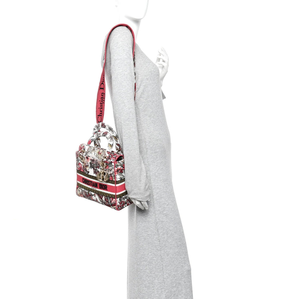 Christian Dior Canvas Embroidered Butterfly Print Medium Lady D-Lite  Multicolor