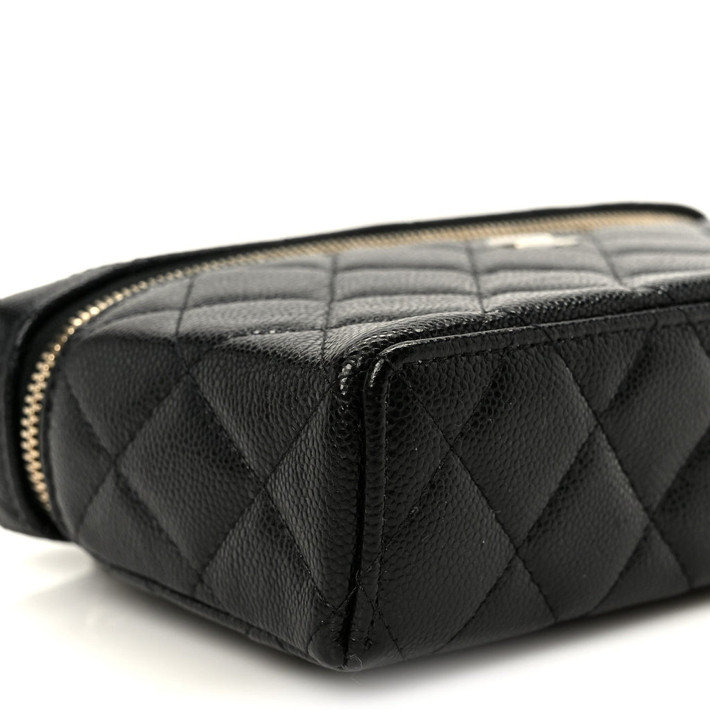 Chanel Caviar Quilted Top Handle Slim Vanity With Chain Black