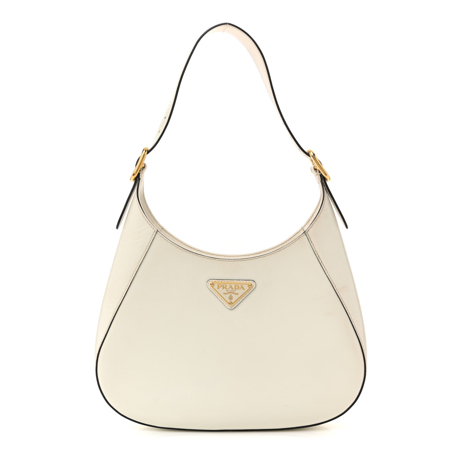 Prada Brushed Calfskin Cleo Adjustable Strap Shoulder Bag White