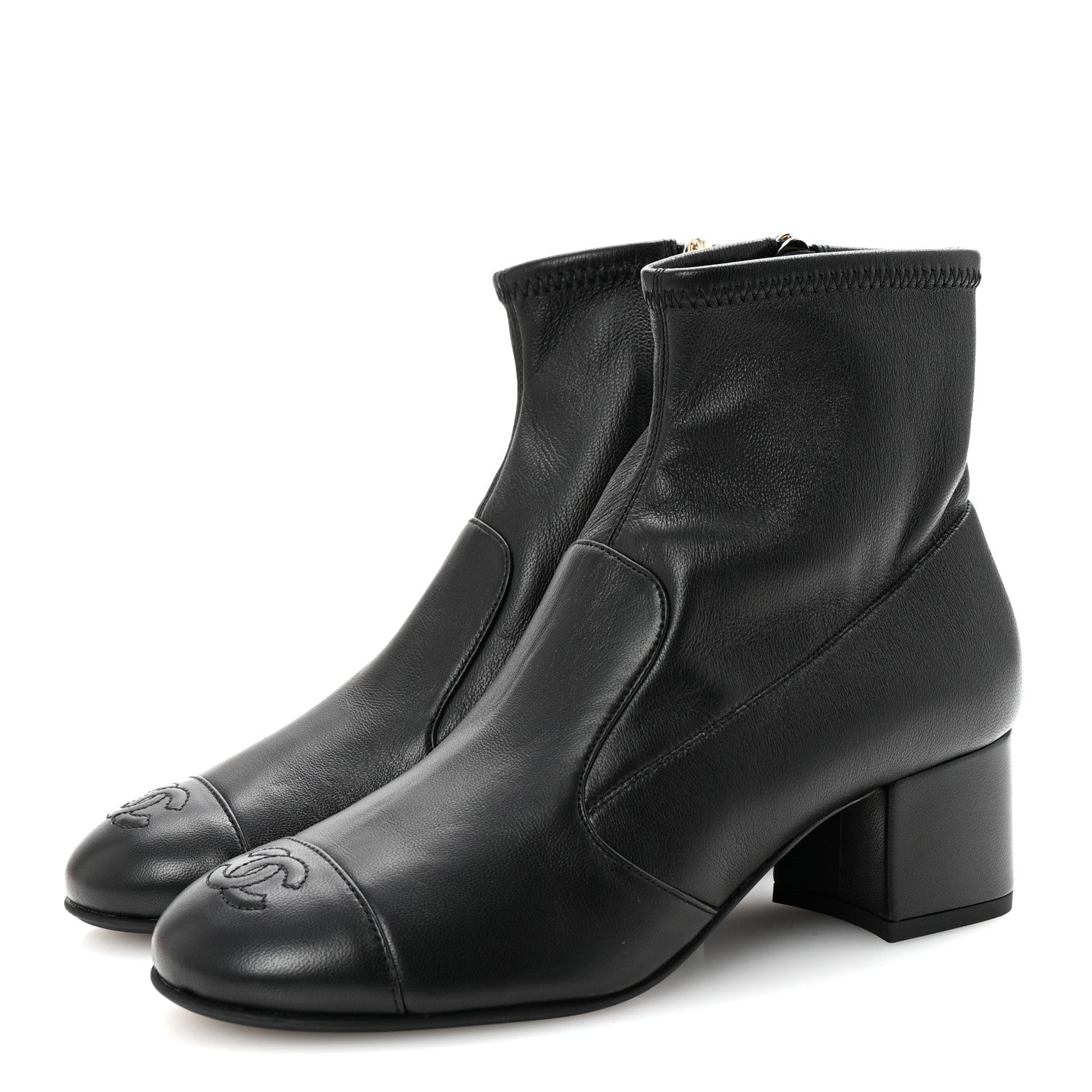 Chanel Stretch Lambskin Cap Toe CC Short Boots 37 Black