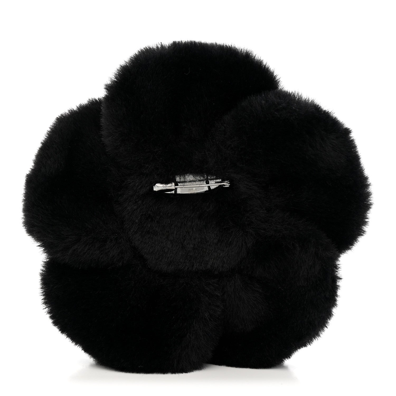 Faux Fur Strass Camellia Brooch Black