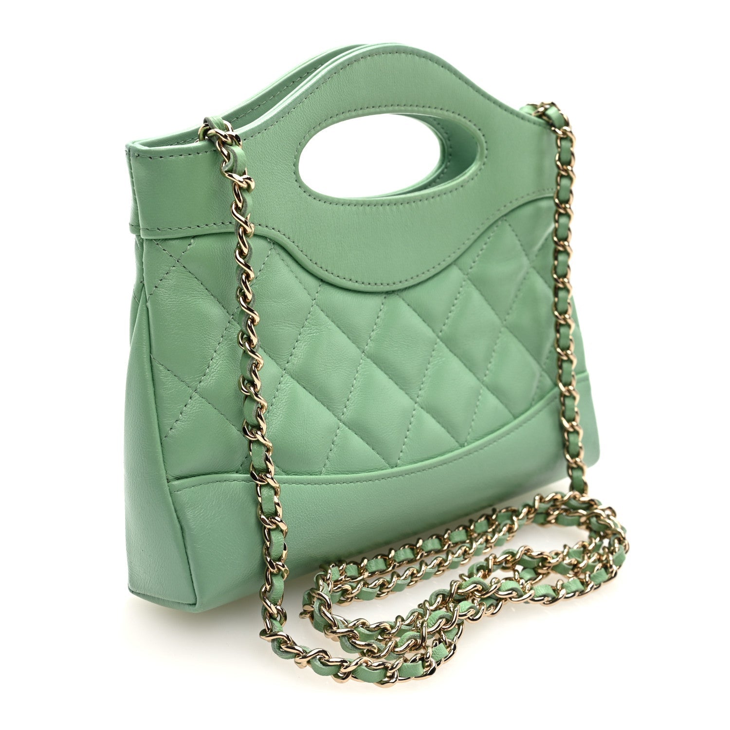 Chanel Shiny Lambskin Quilted Nano 31 Shopping Bag Green