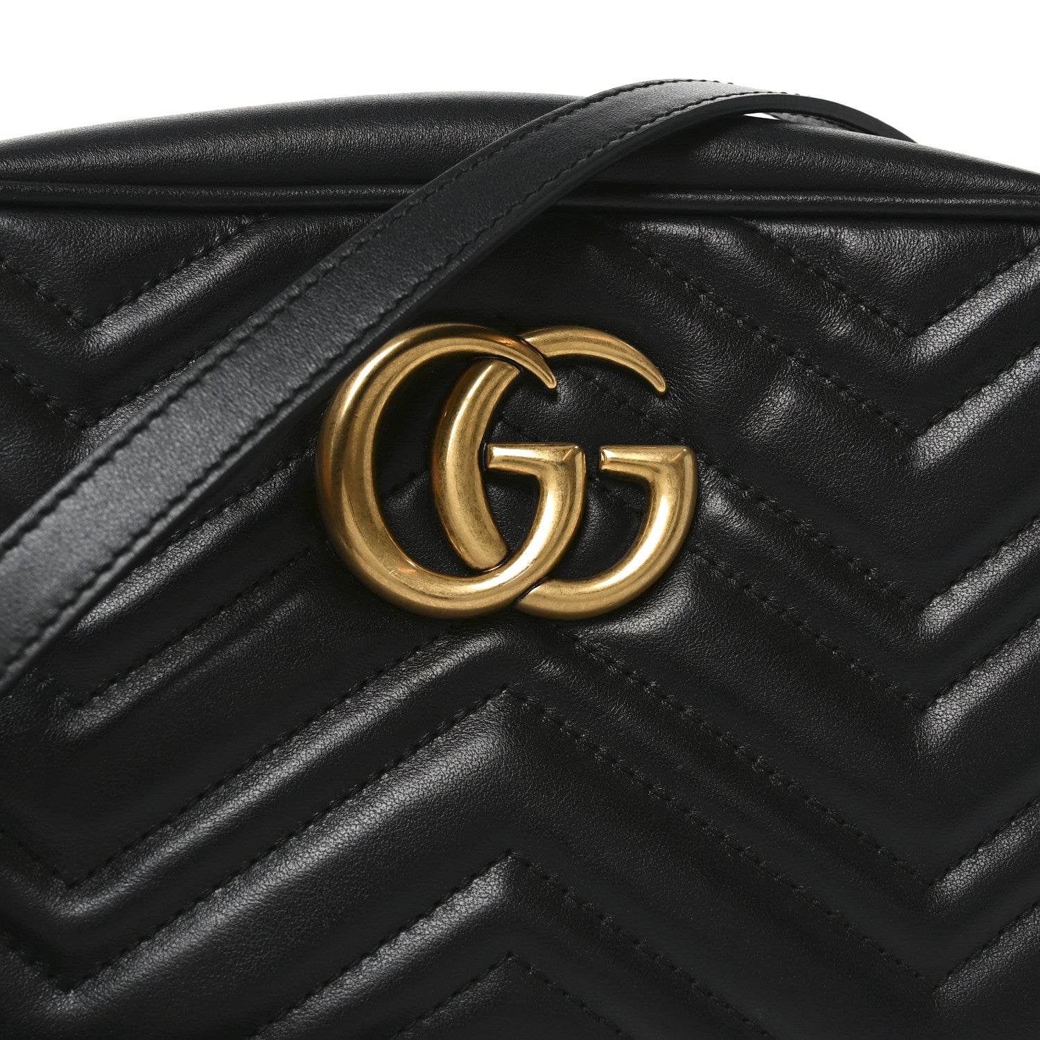 Gucci Calfskin Matelasse Small GG Marmont Chain Shoulder Bag Black