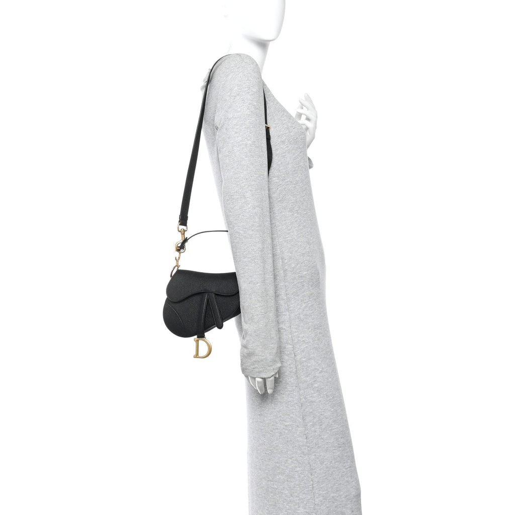 Christian Dior Grained Calfskin Mini Saddle Bag With Strap Black