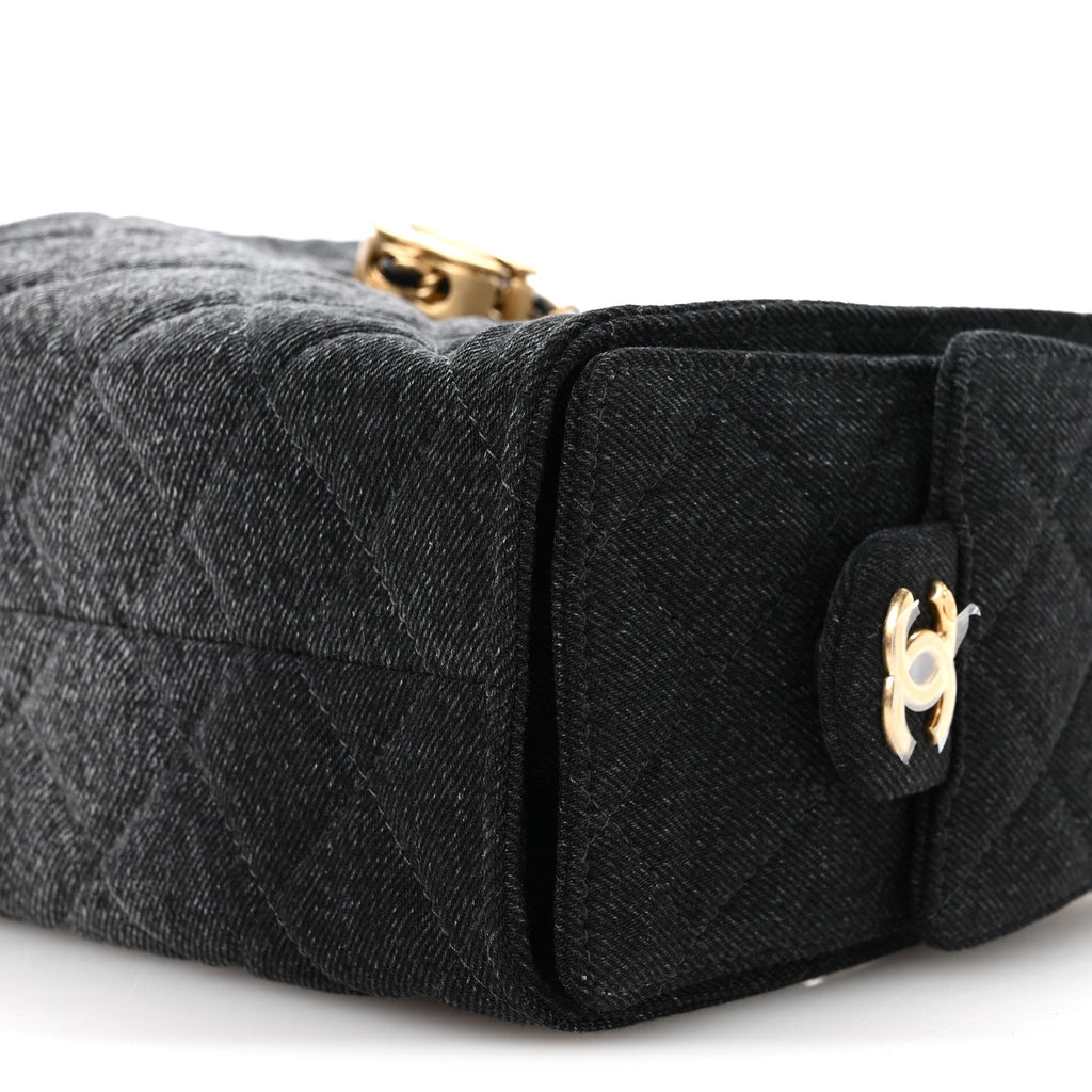 Chanel Washed Denim Quilted Mini Chanel 25 Handbag Black