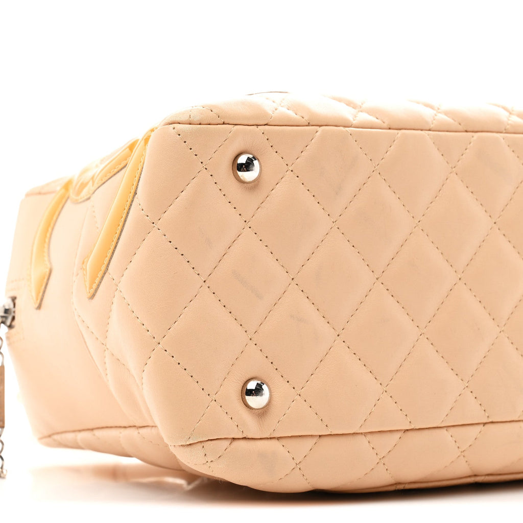 Chanel Calfskin Quilted Cambon Quilted Large Bowler Beige