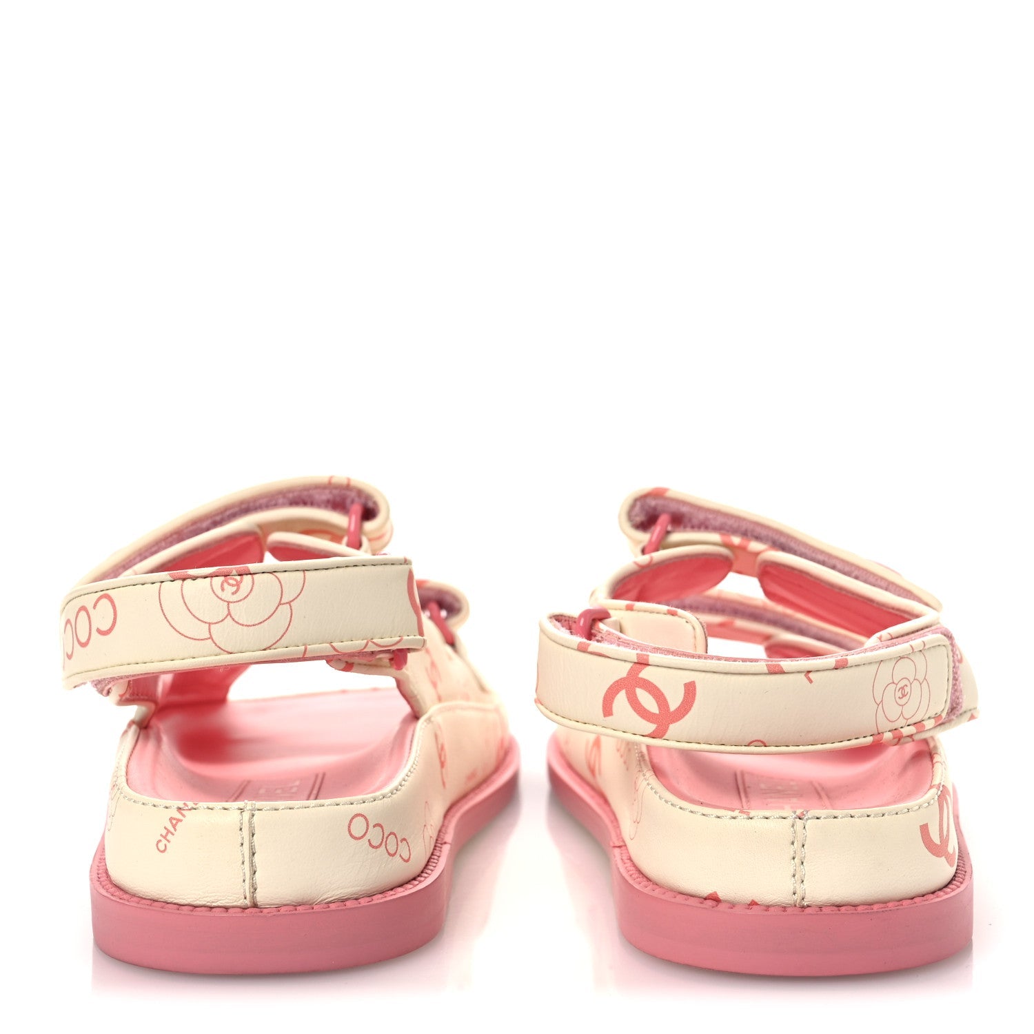 Lambskin Printed CC Velcro Dad Sandals 37 White Pink