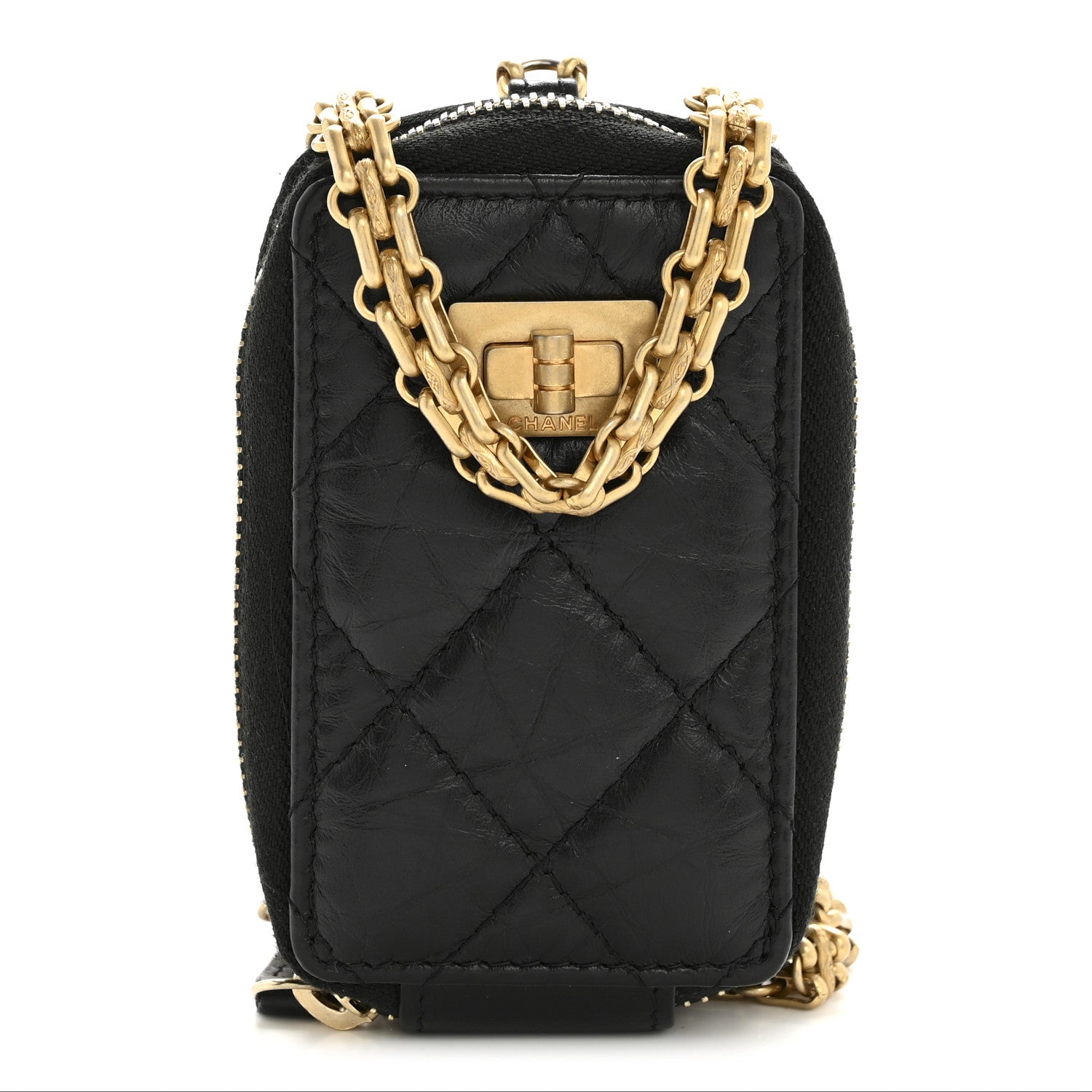 Chanel Aged Calfskin Quilted 2.55 Reissue Clutch With Chain Black
