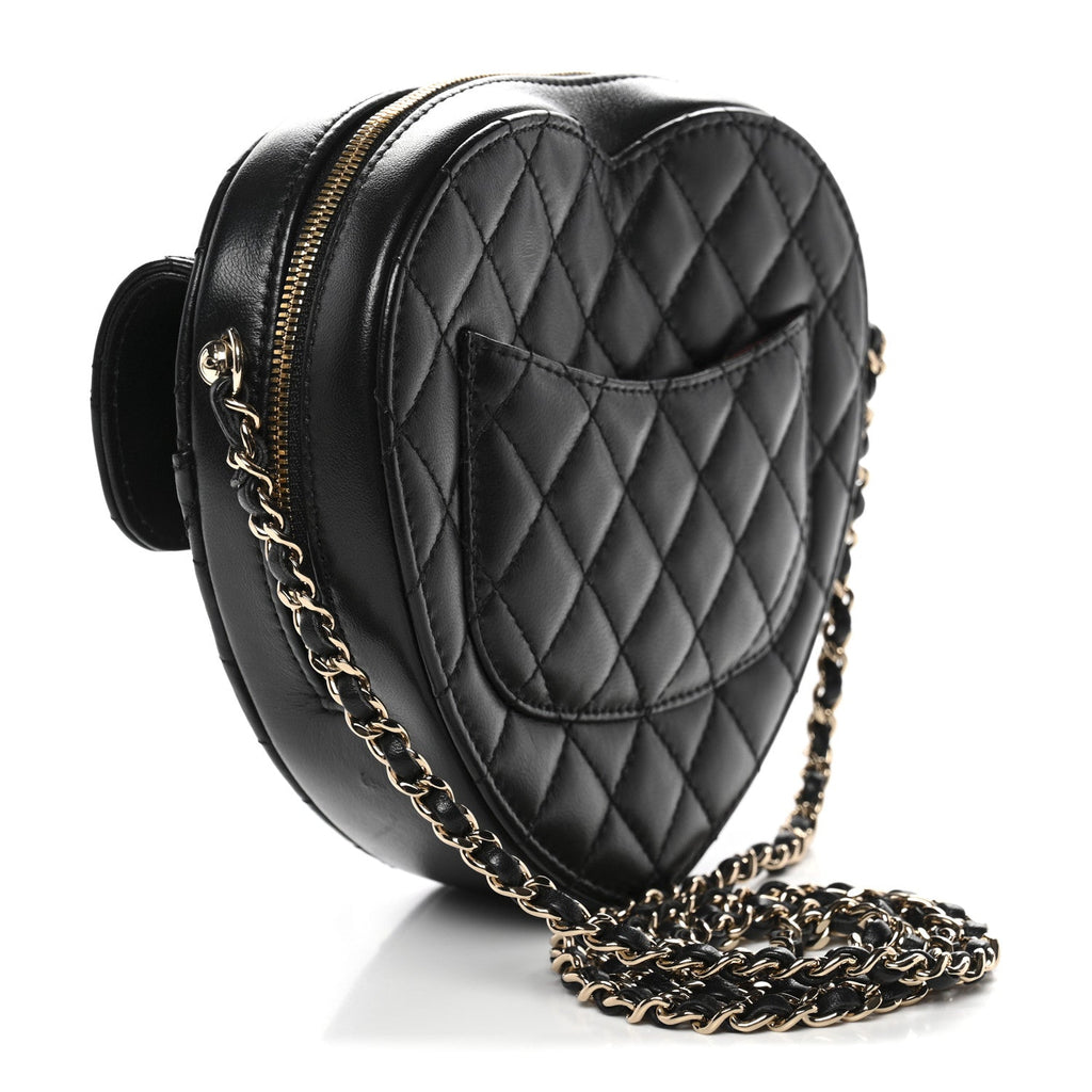 Chanel Lambskin Quilted CC In Love Heart Bag Black