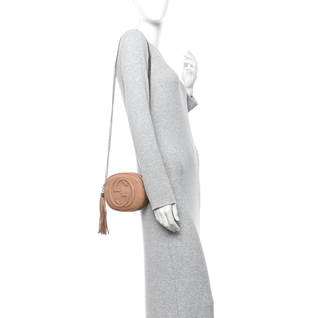 Gucci Pebbled Calfskin Mini Soho Chain Bag Camelia