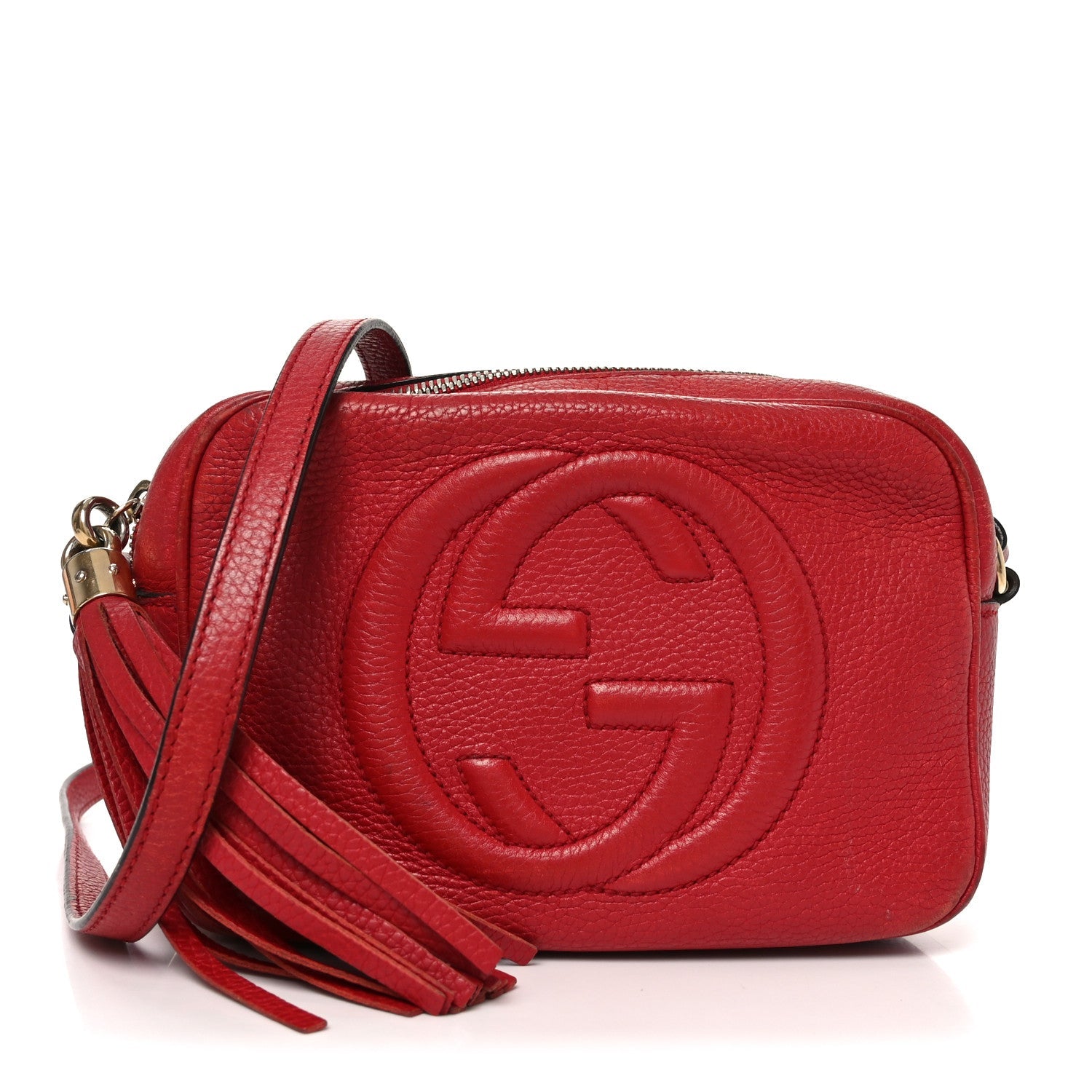 Gucci Pebbled Calfskin Small Soho Disco Bag Tabasco Red