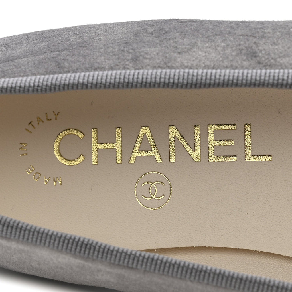 Chanel Velvet Cap Toe Ballerina Flats 36.5 Grey Green