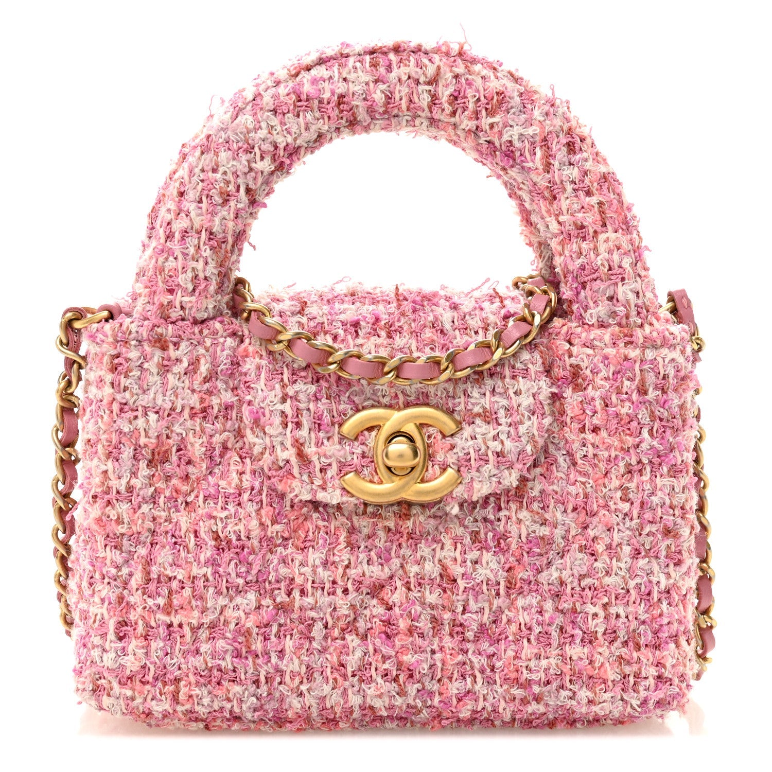 Chanel Tweed Quilted Mini Nano Kelly Shopper Pink