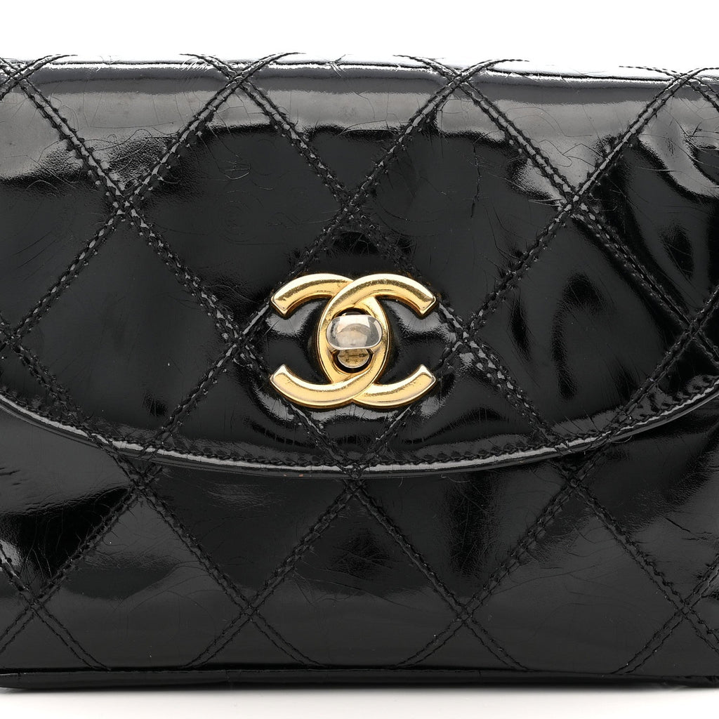 Chanel Patent Flap Waist Belt Bag Black