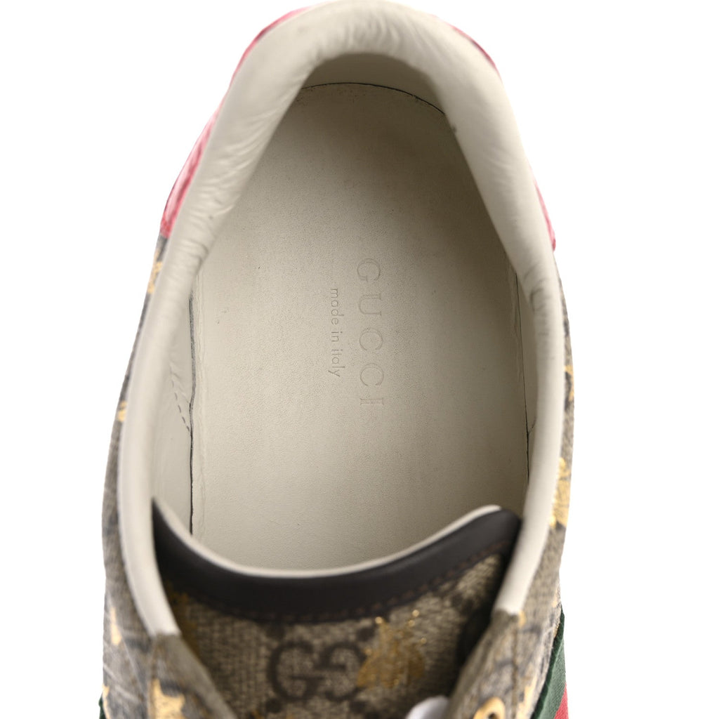 Gucci GG Supreme Monogram Bees Ayers Web Womens Ace Sneakers 37.5 Beige Oro Green Red