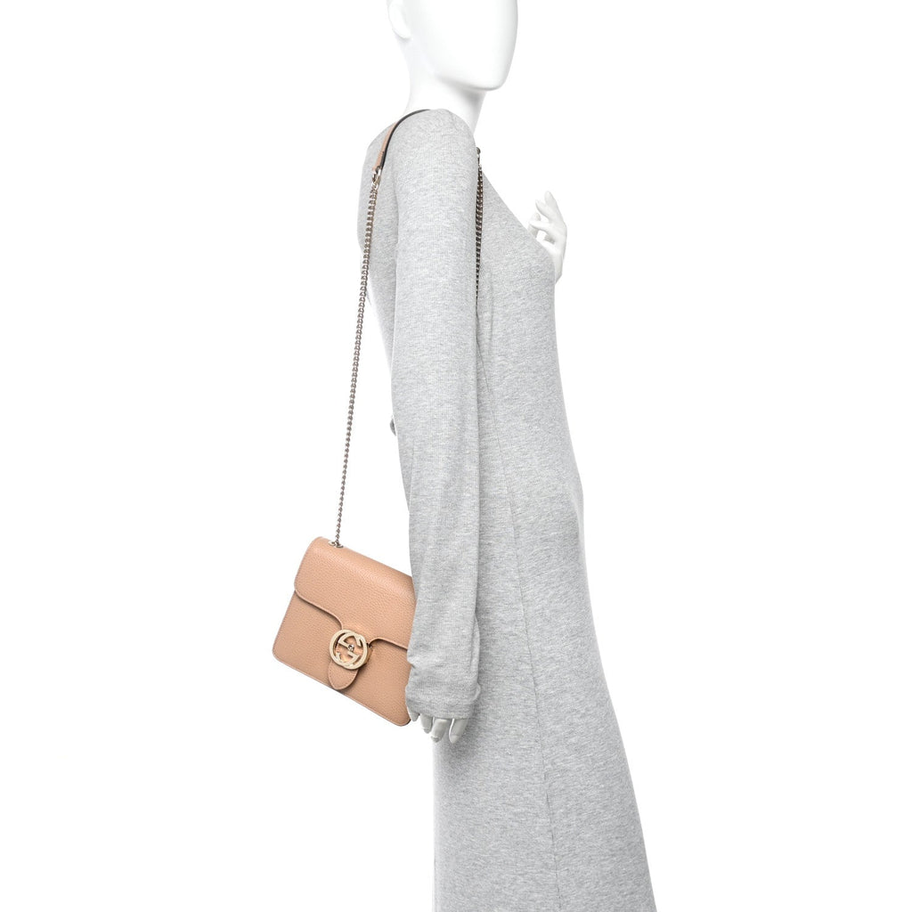 Gucci Dollar Calfskin Small Interlocking G Shoulder Bag Camelia