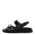 Lambskin Velcro CC Pearl Bow Dad Sandals 38 Black