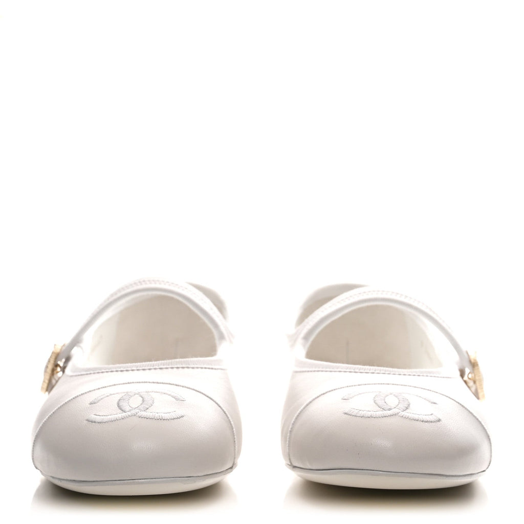 Lambskin Mary Jane Flats 38.5 White