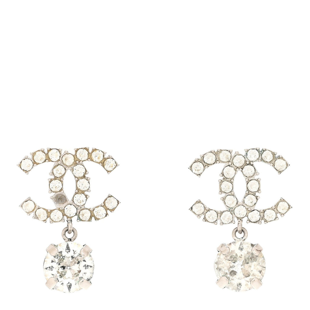 Crystal CC Drop Earrings Silver
